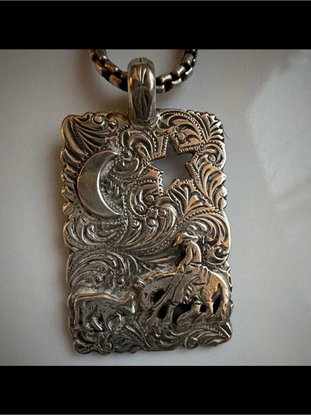 Kim Klass Dream/Cutter Necklace “DREAM"Pendant Necklace Silver Box Chain Signed